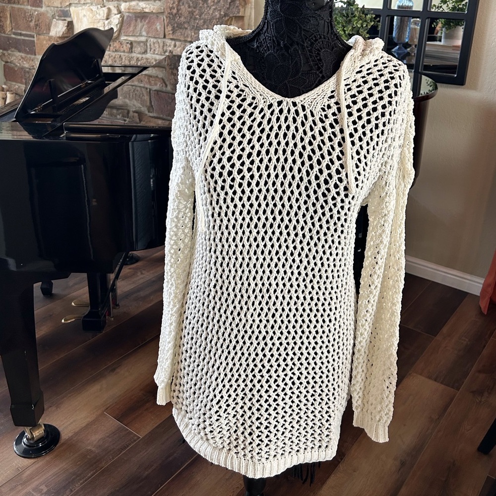 NWT C&C Knit Long Sleeve Swim Cover Up Hoody Off White Sz Sm